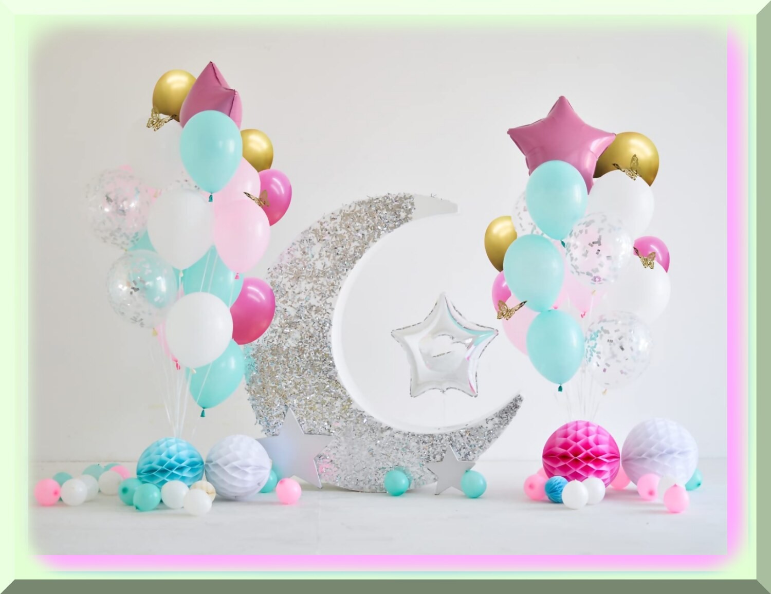 Teal Pink Balloon Arch Kit with Gold Butterflies