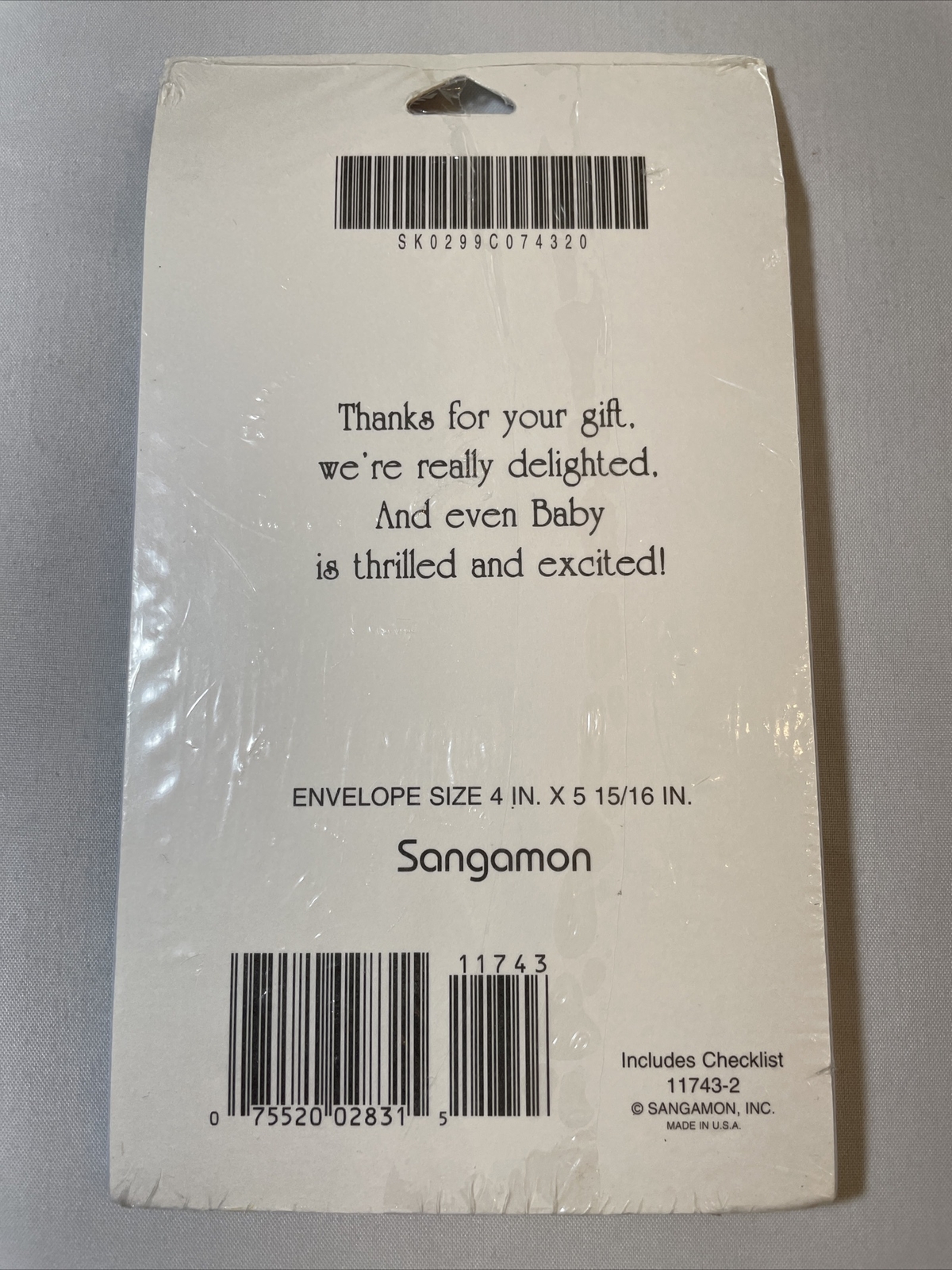 Sangamon Thank You For Baby’s Gift Set Of 8 Cards New In Package Made In USA