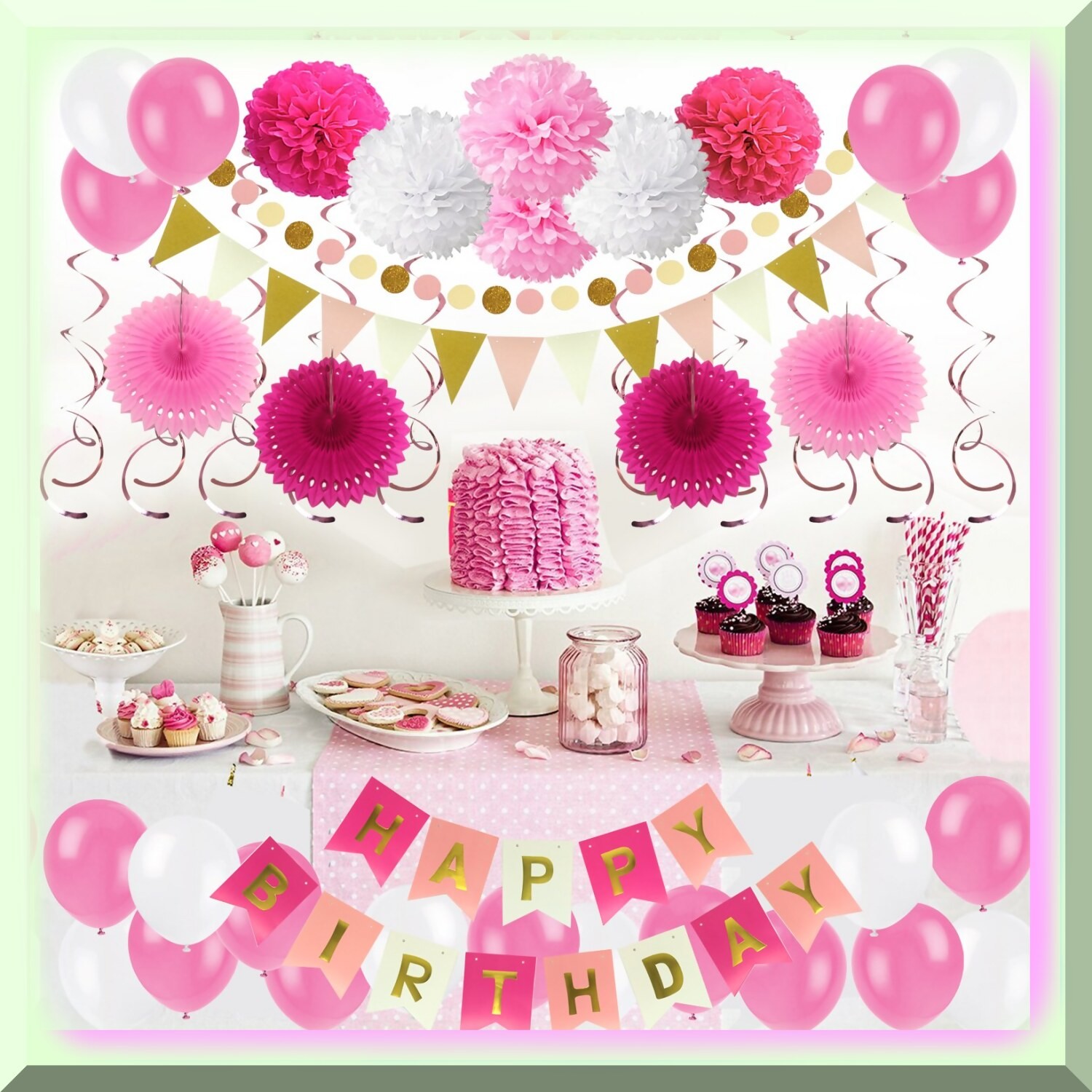 Vibrant Birthday Party Decor Set with Banner Balloons Fans