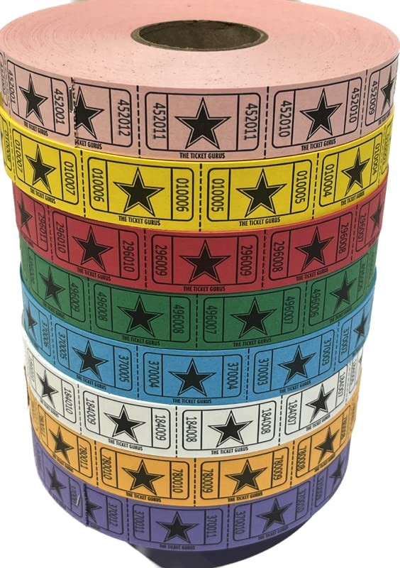 Star Raffle Tickets Single Roll Consecutively Numbered 2000 Count 4 Rolls Kit