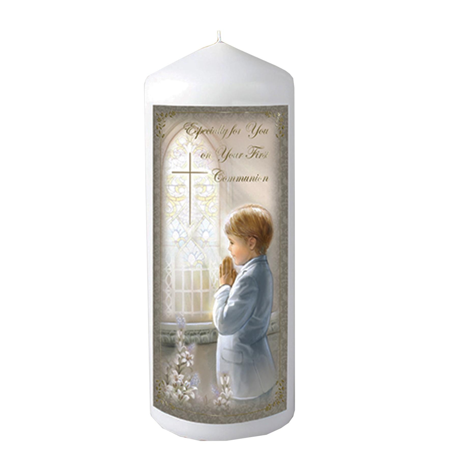 Pillar Candle First Holy Communion in Organza Bag Keepsake Gift – Boy