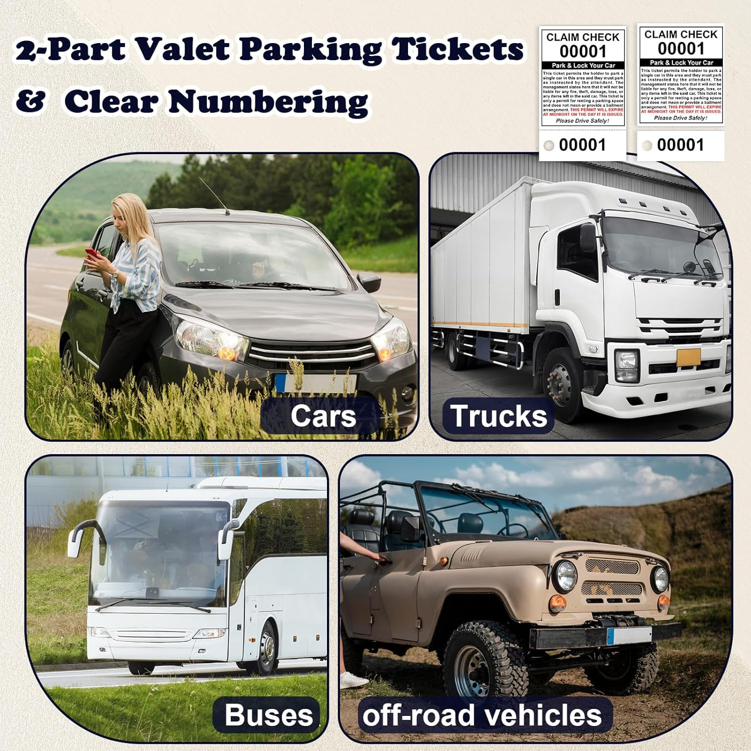 Valet Parking Tickets – 500 Count 2-Part Claim Check Tags, 2.75 x 4.25 Inch