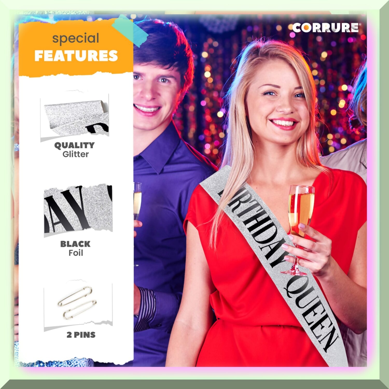 Glitter Black Silver Happy Birthday Sash