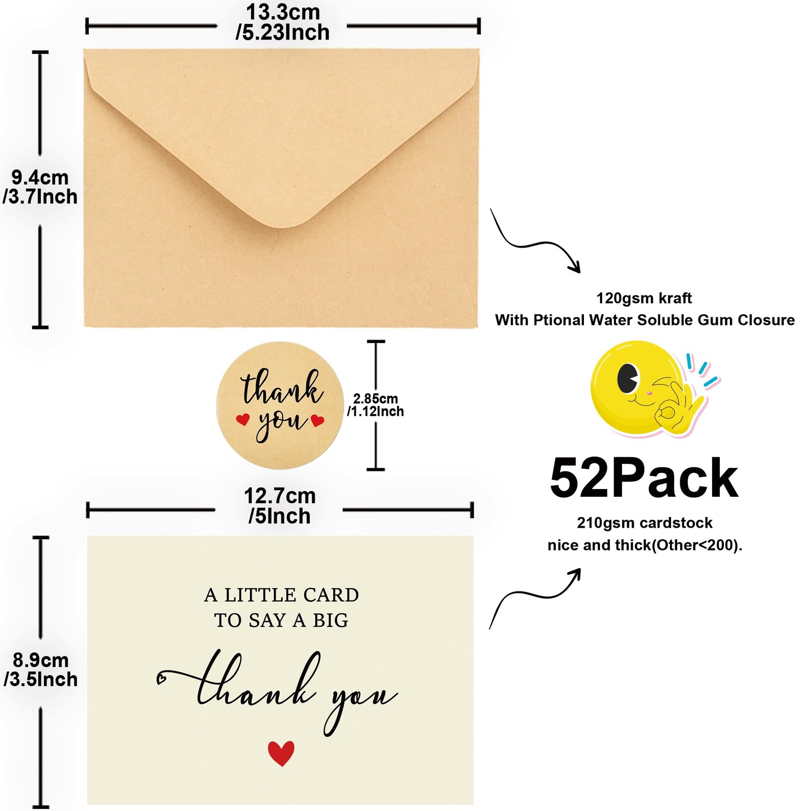 52 Pack 210GSM | Thank You Cards | 3.5×5 inches, A Style 52pc