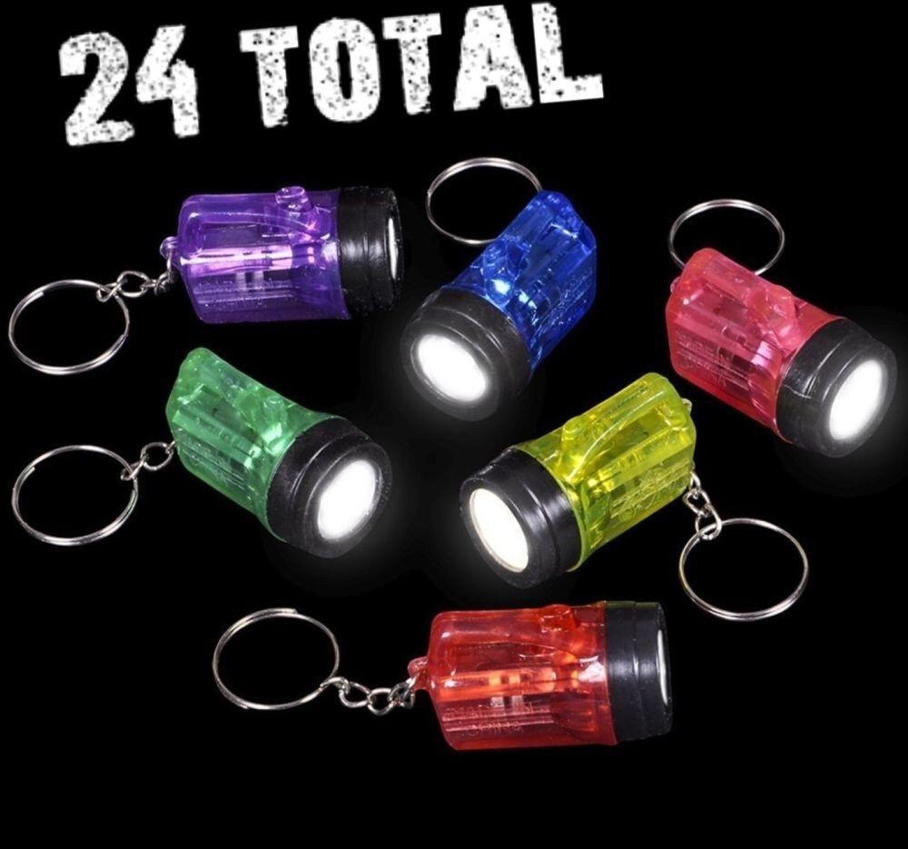 24 Mini Flashlight Keychains Assorted Neon Colors Party Favor Toys (2 dozen)