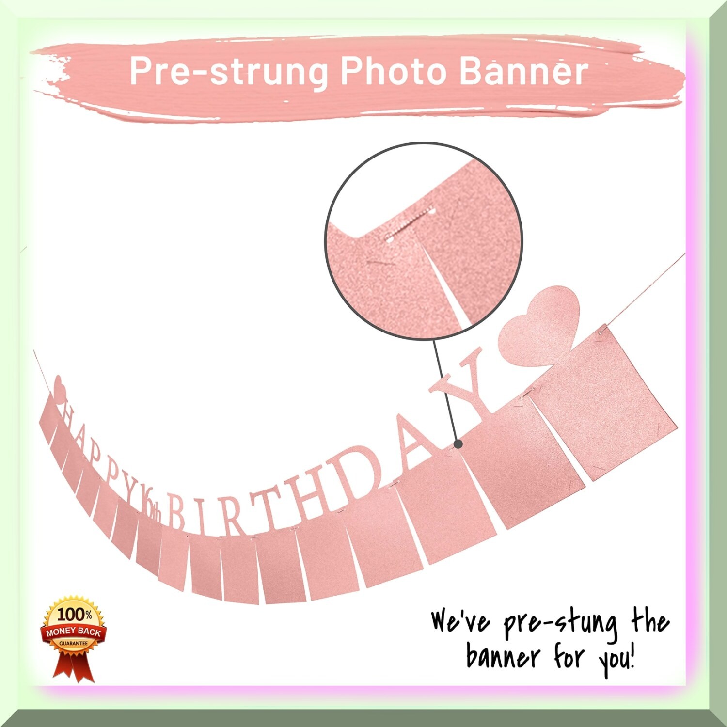 Rose Gold Sweet 16 Photo Banner