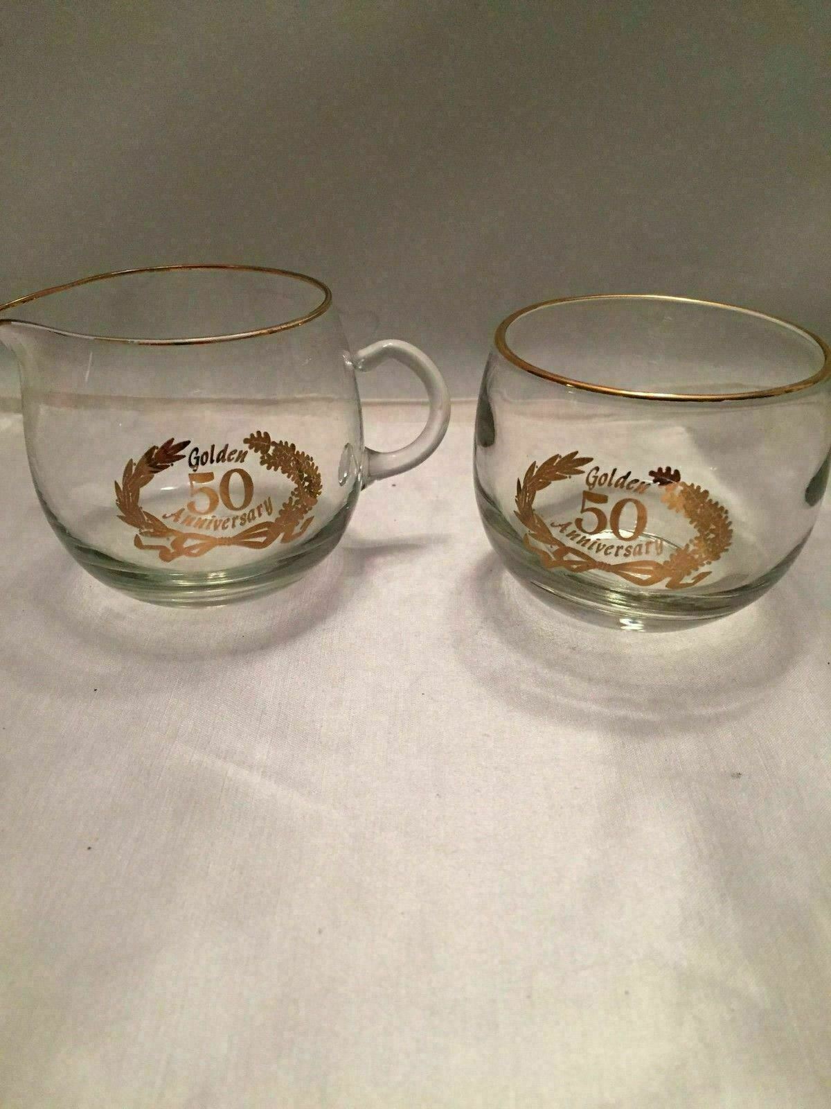 50TH WEDDING ANNIVERSARY GLASS CREAM SUGAR PARTY SUPPLIES GIFTS