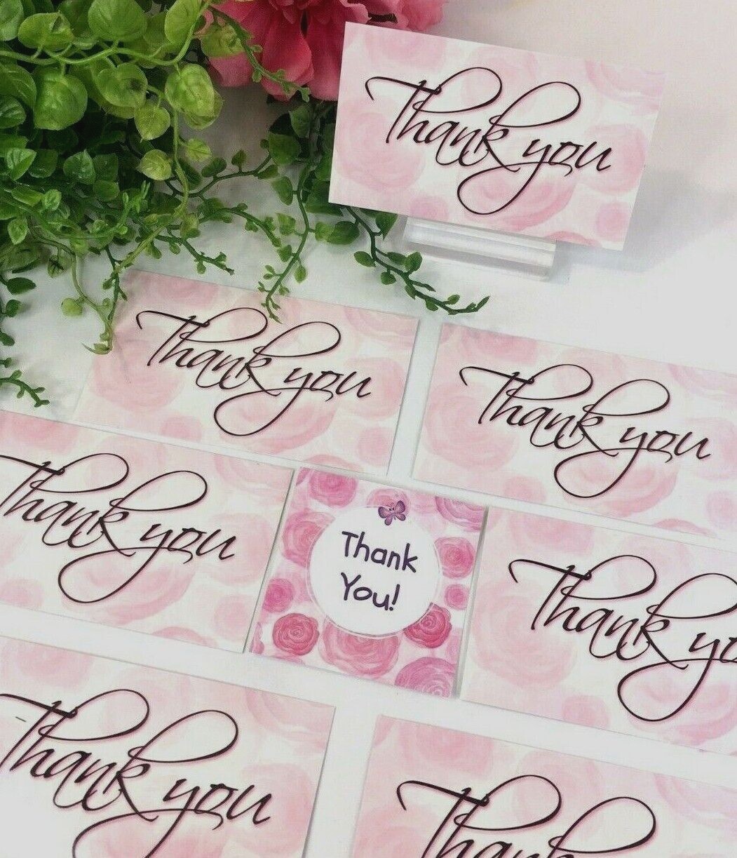 Thank You Business Cards Thank You Stickers, Pink Roses, Mini Cards, Gift Tags
