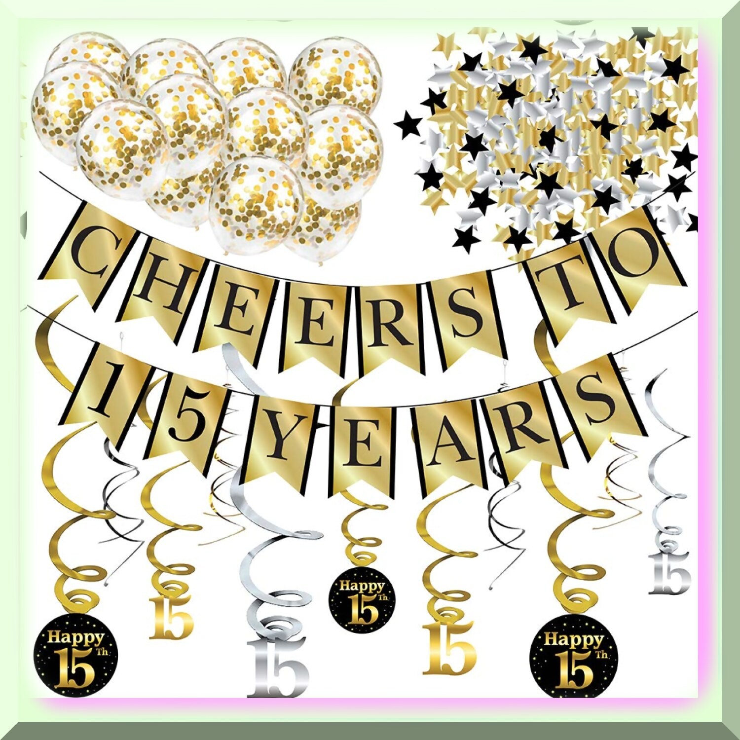 15 Years Party Kit with Banner Balloons and Decorations