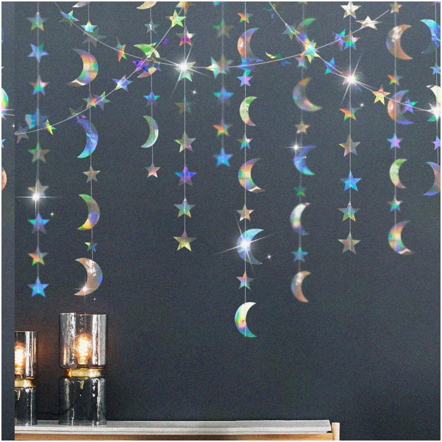 Iridescent Moon and Star Garland 52ft Decorations