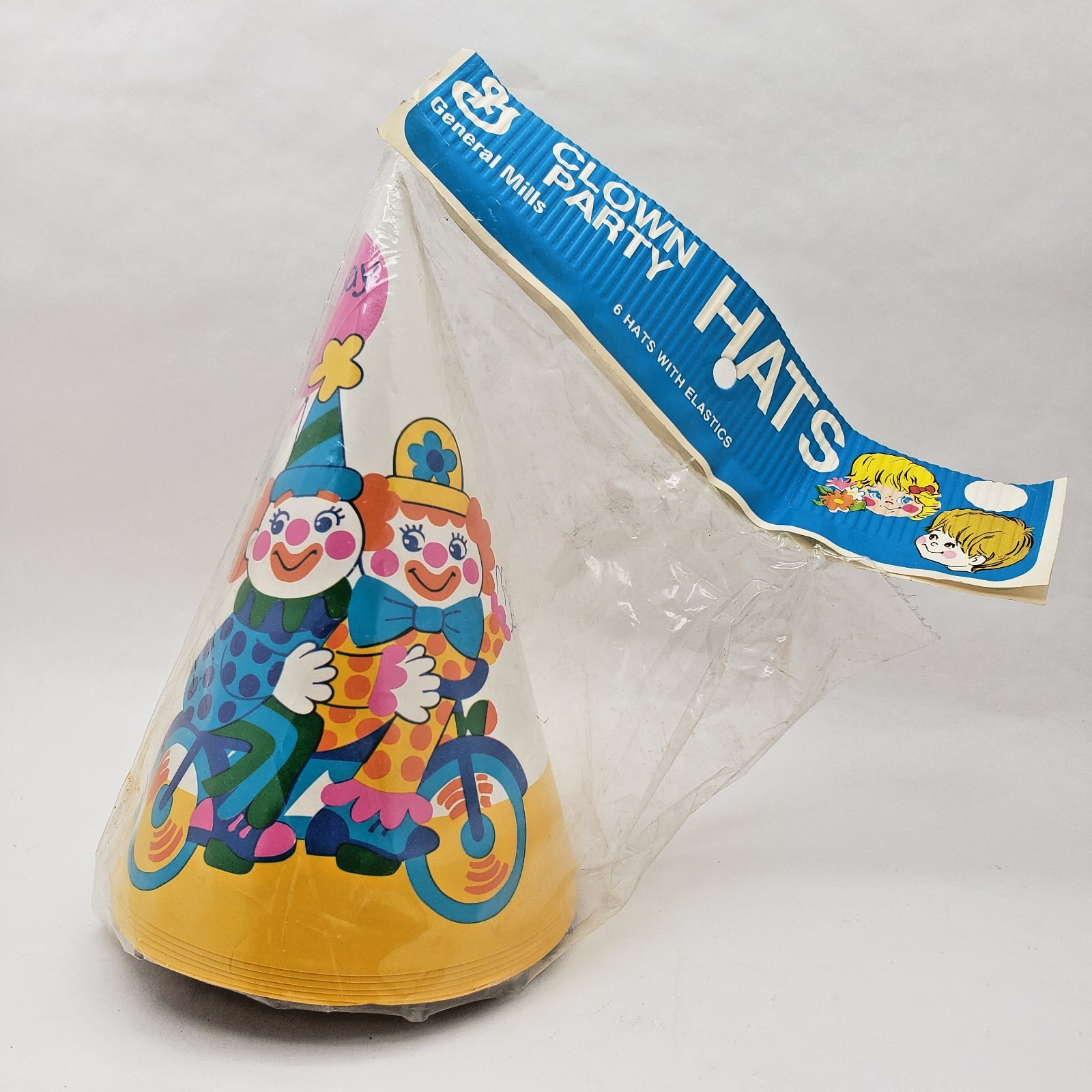VINTAGE General Mills CLOWN BIRTHDAY Party Hats New Old Stock SET OF 6 Unopened