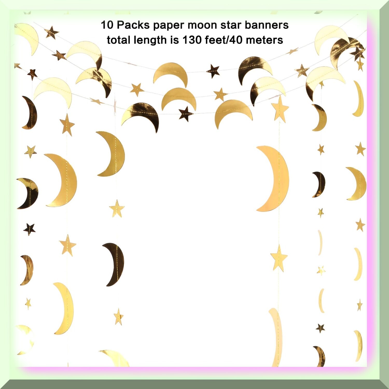 Gold Star Moon Garland 130ft for Celebrations