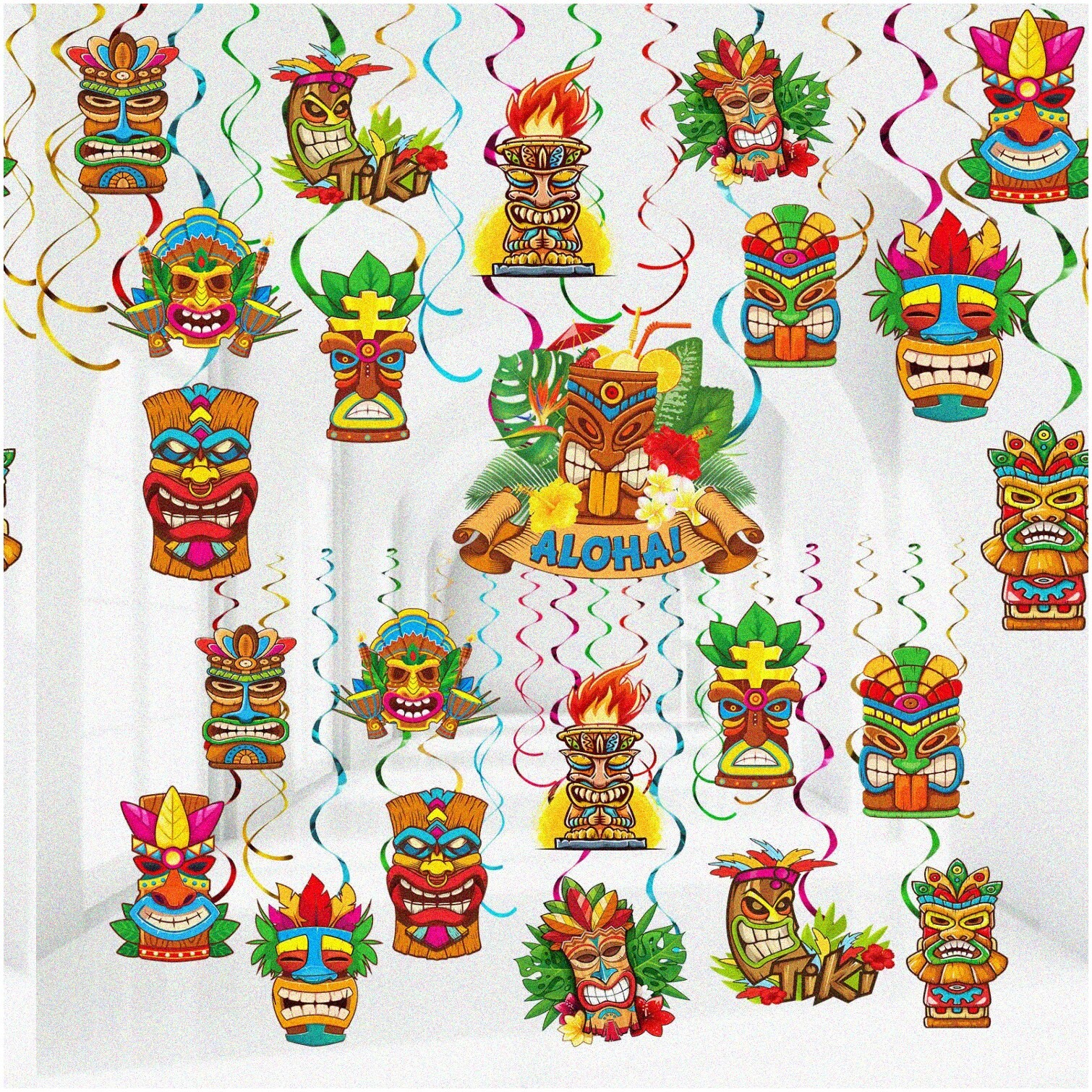 Tropical Tiki Swirl Decorations 53 pcs