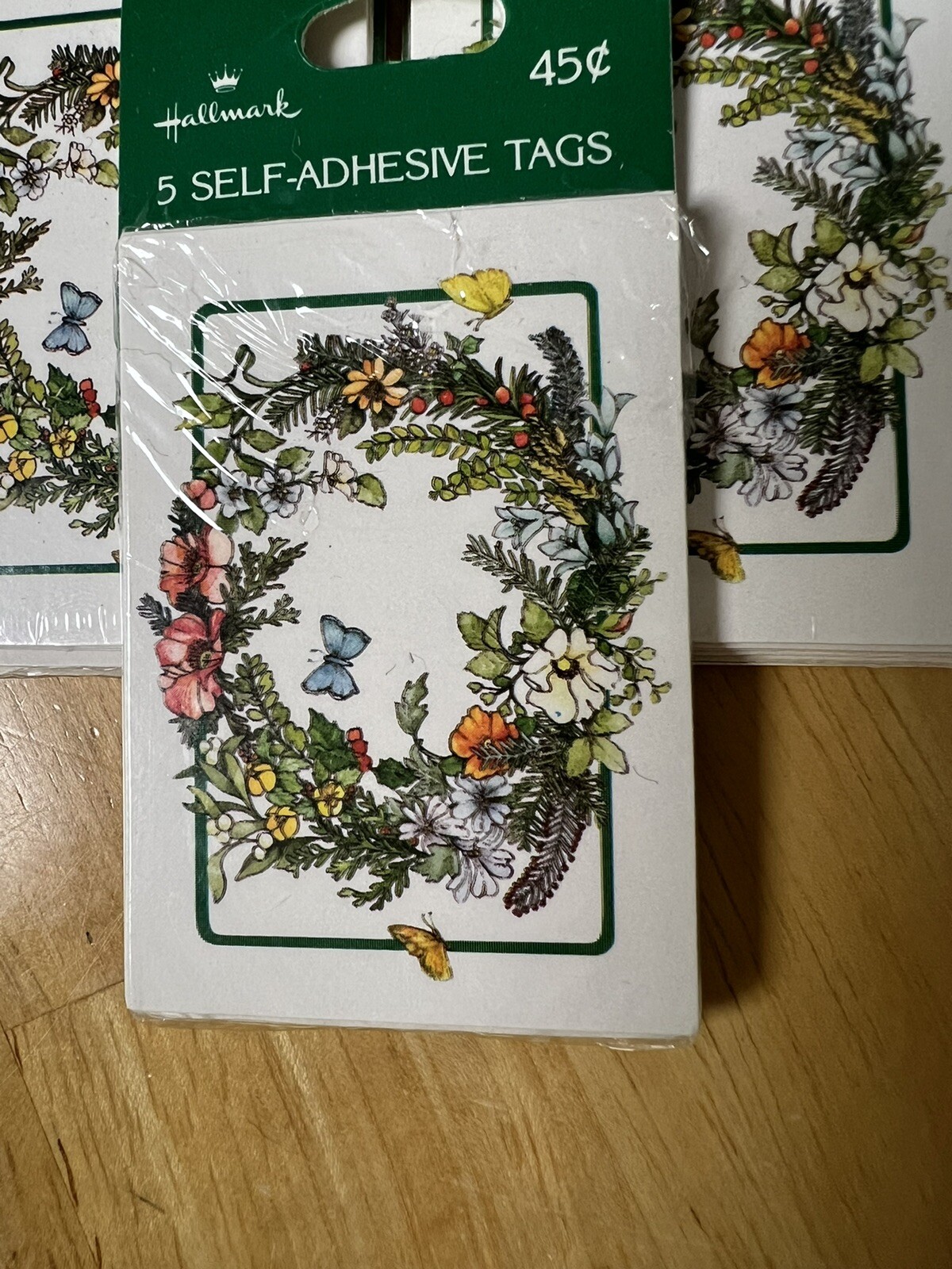 VTG Hallmark 15 Self-Adhesive Gift Tags NEW SEALED USA Floral Butterfly Wreath
