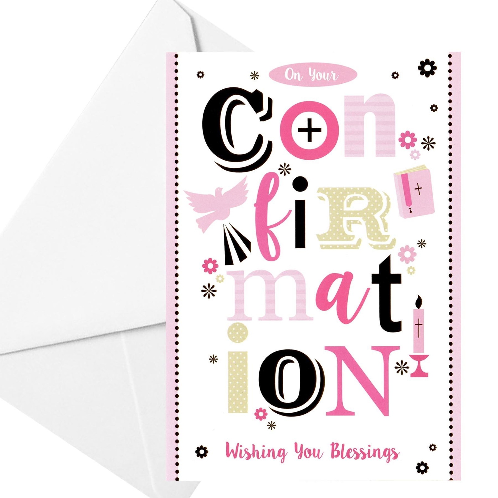 Confirmation Card with Foil Detail and White Envelope – Pink C