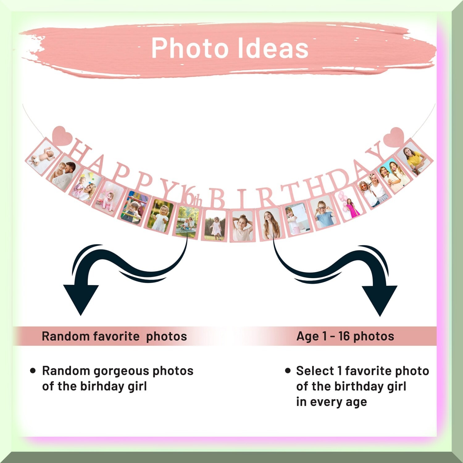 Rose Gold Sweet 16 Photo Banner