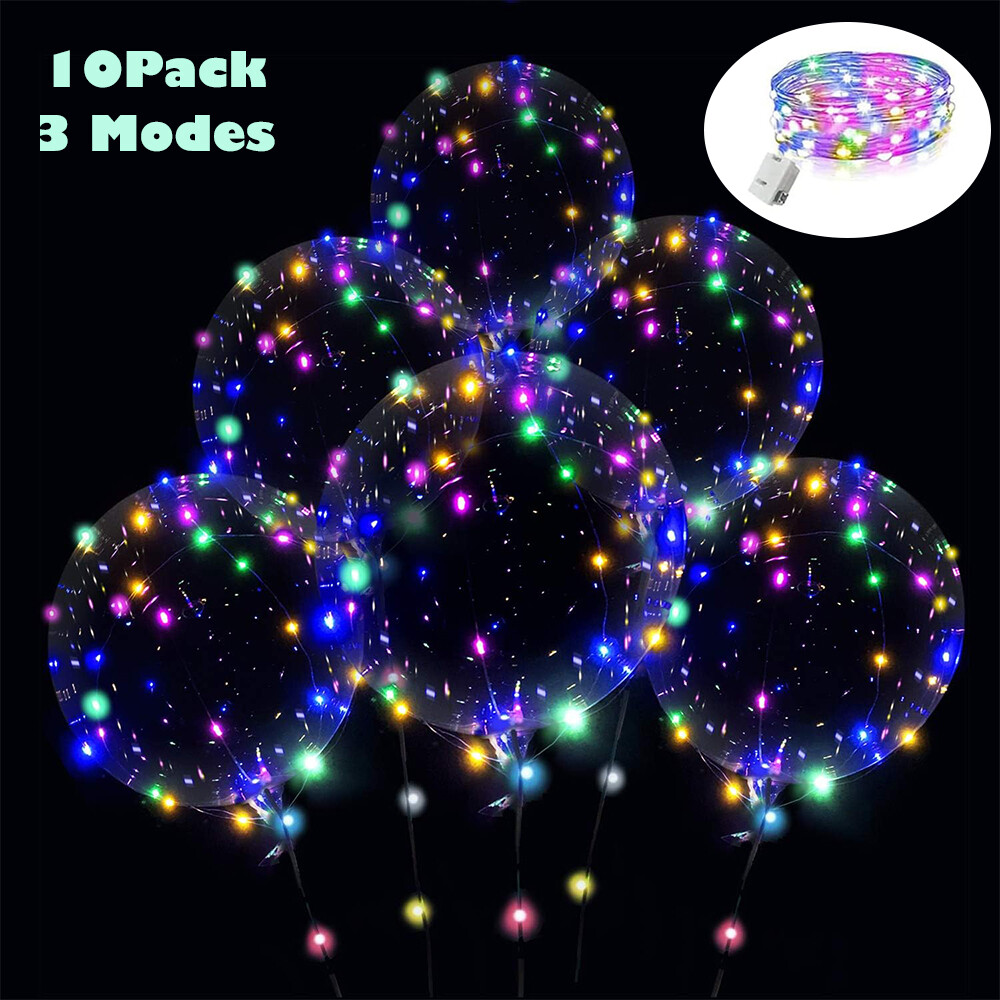 10 Pack LED Light Up BoBo Balloons 20″ Transparent Party Birthday Bubble Balloon