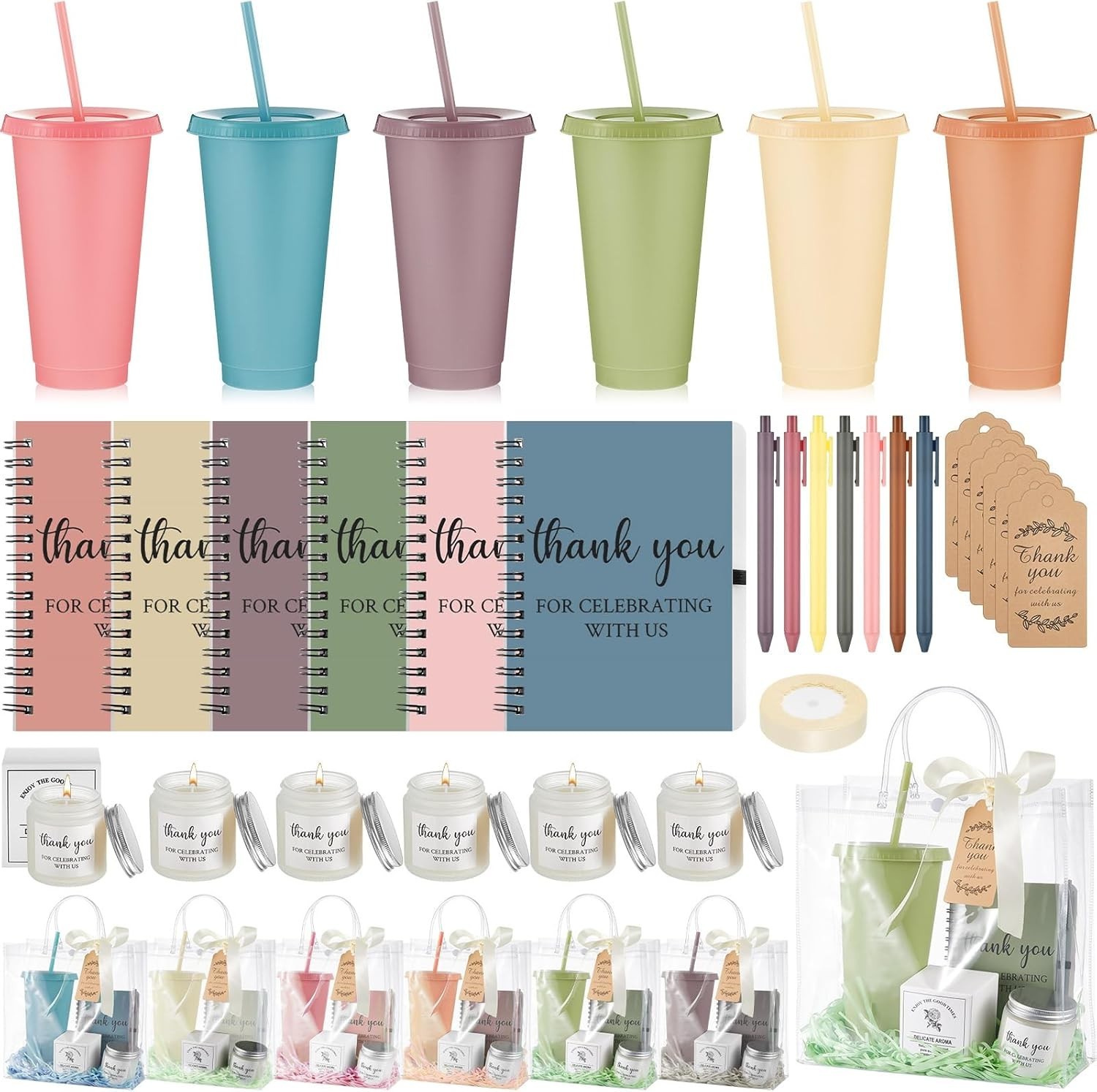 All-In-One Bridal Shower Prize Set: 6 Tumblers, Notebooks and Scented Candles