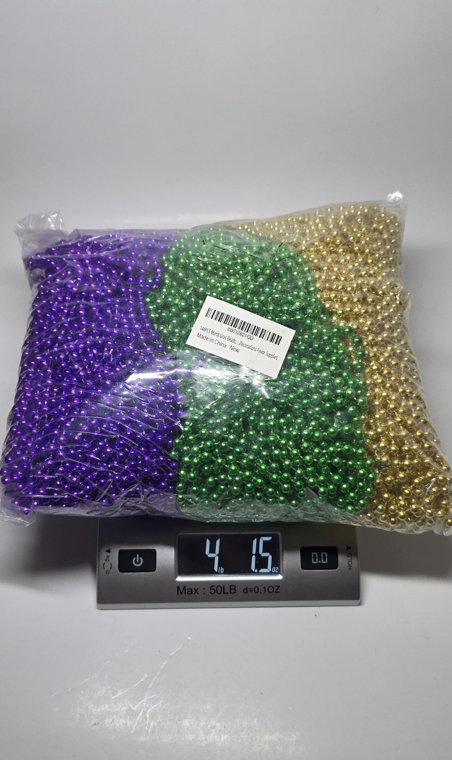 4 lbs of 144 Purple Green Gold Mardi Gras Beads Necklaces 12 dozen Lot