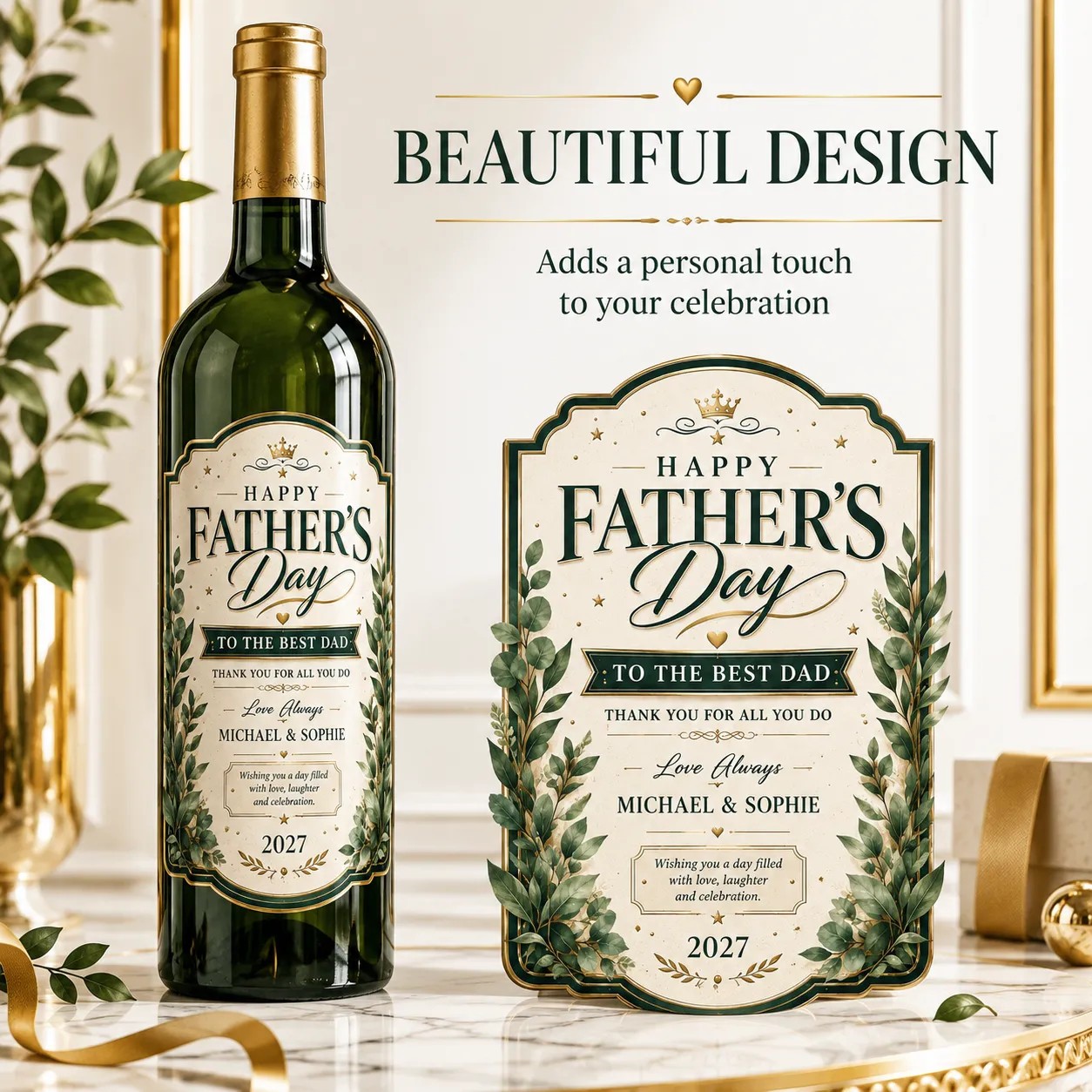 Personalised Father’s Day Bottle Label Sticker Gift for Dad Wine Champagne