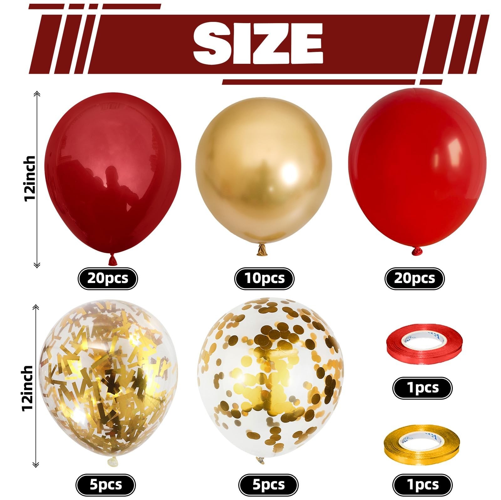 Red and Gold Balloon, 60 Pack 12 Inch Different Shades Red Party Balloons, Da…