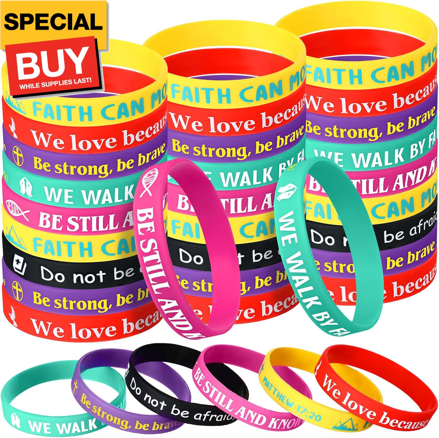 30 Pcs Christian Bible Bracelets Rubber Verse Bracelet Inspirational Silicone Wr