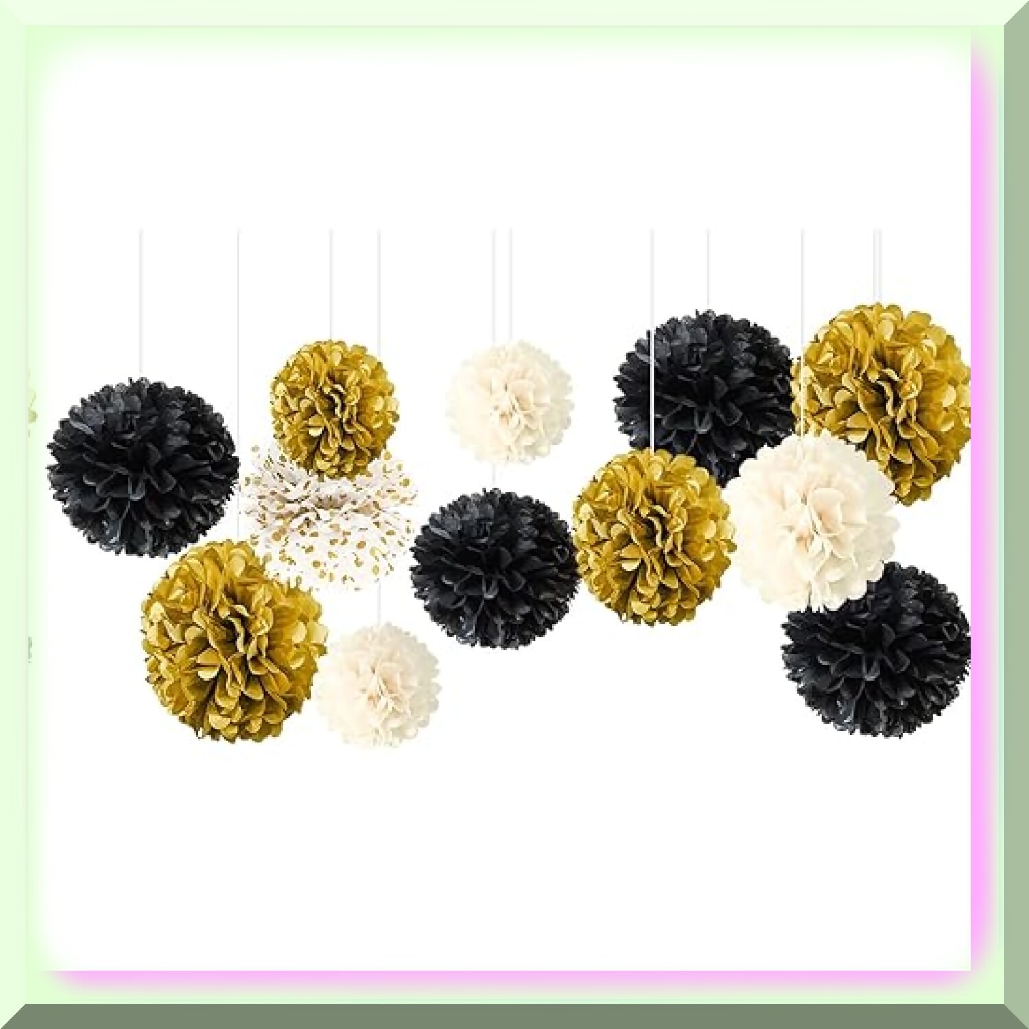 Black, Gold, and White Tissue Paper Pom Poms