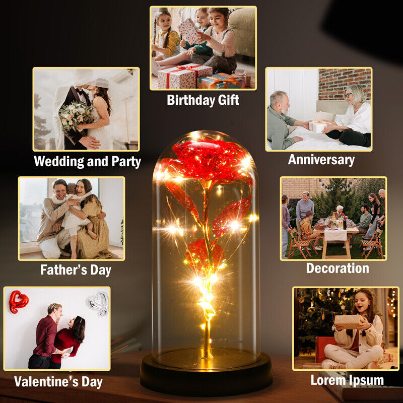 Romantic Crystal Flower Gift – Rose in Glass Dome – Mother`s Day Gift