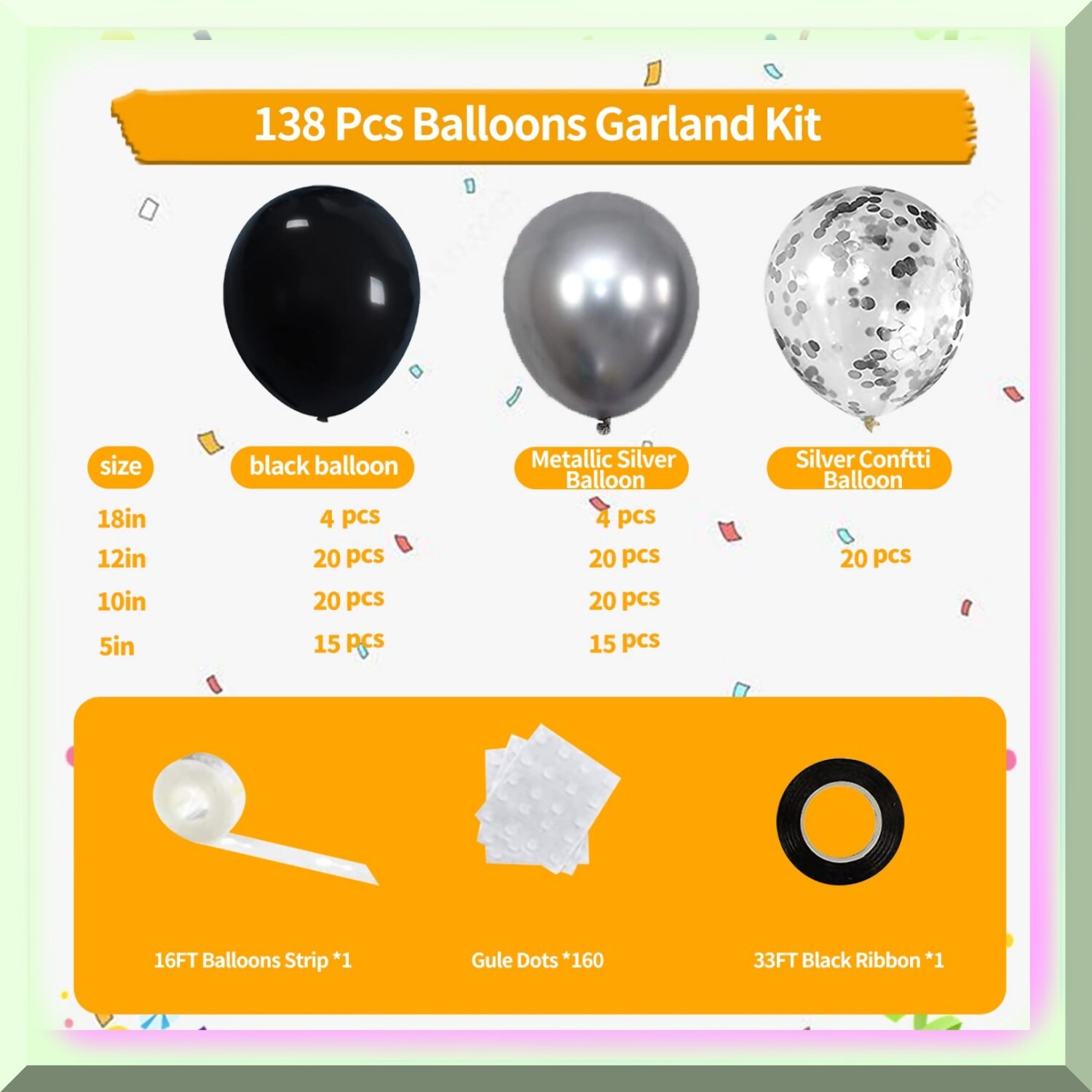 Black and Silver Balloon Set 138 Pieces