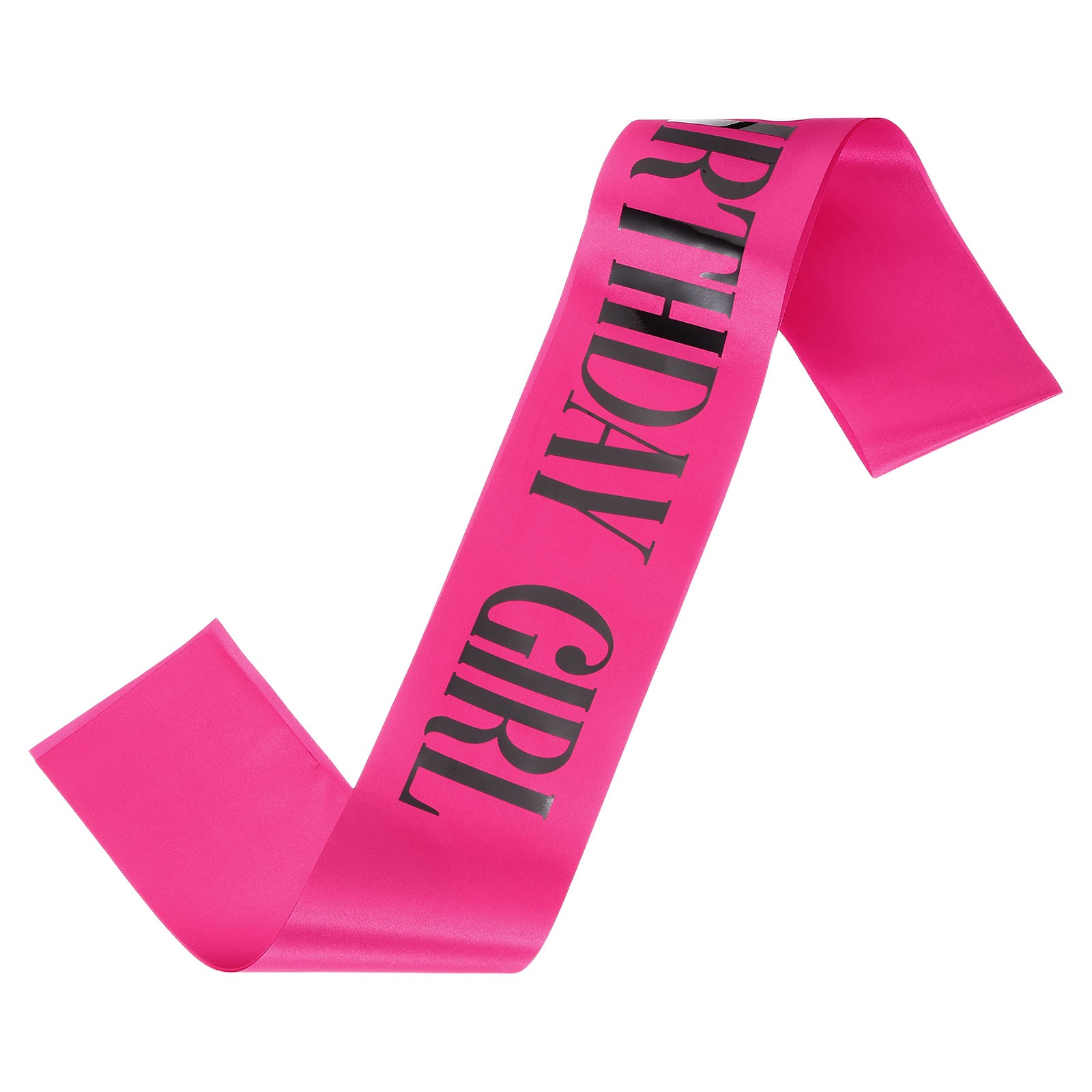 Birthday Girls Sash with Pin Black Lettering for Birthday Party, Hot Pink