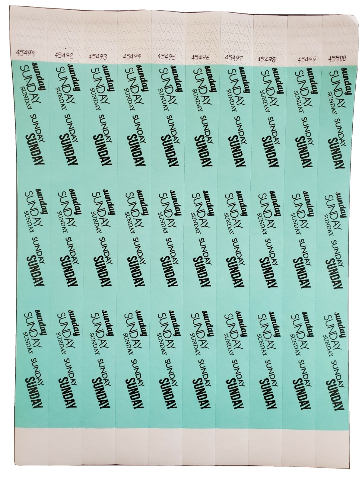 100 3/4″ AQUA (Sunday) TYVEK WRISTBANDS, PAPER WRISTBANDS