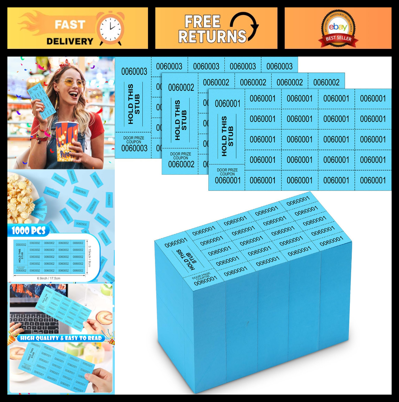 1000 Sheets Raffle Tickets – 20 Bid Auction Numbers for Events & Church Fundrais