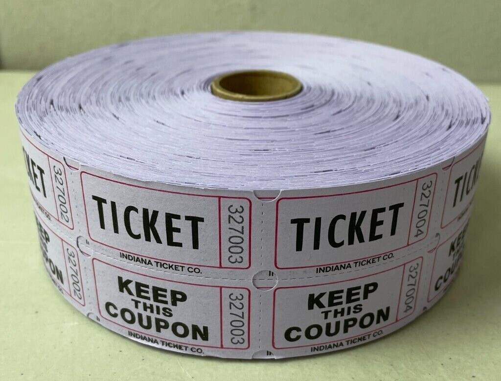 Double Stub Raffle Tickets 20 Rolls Full Case 2000 Each Roll 50/50 Split the Pot