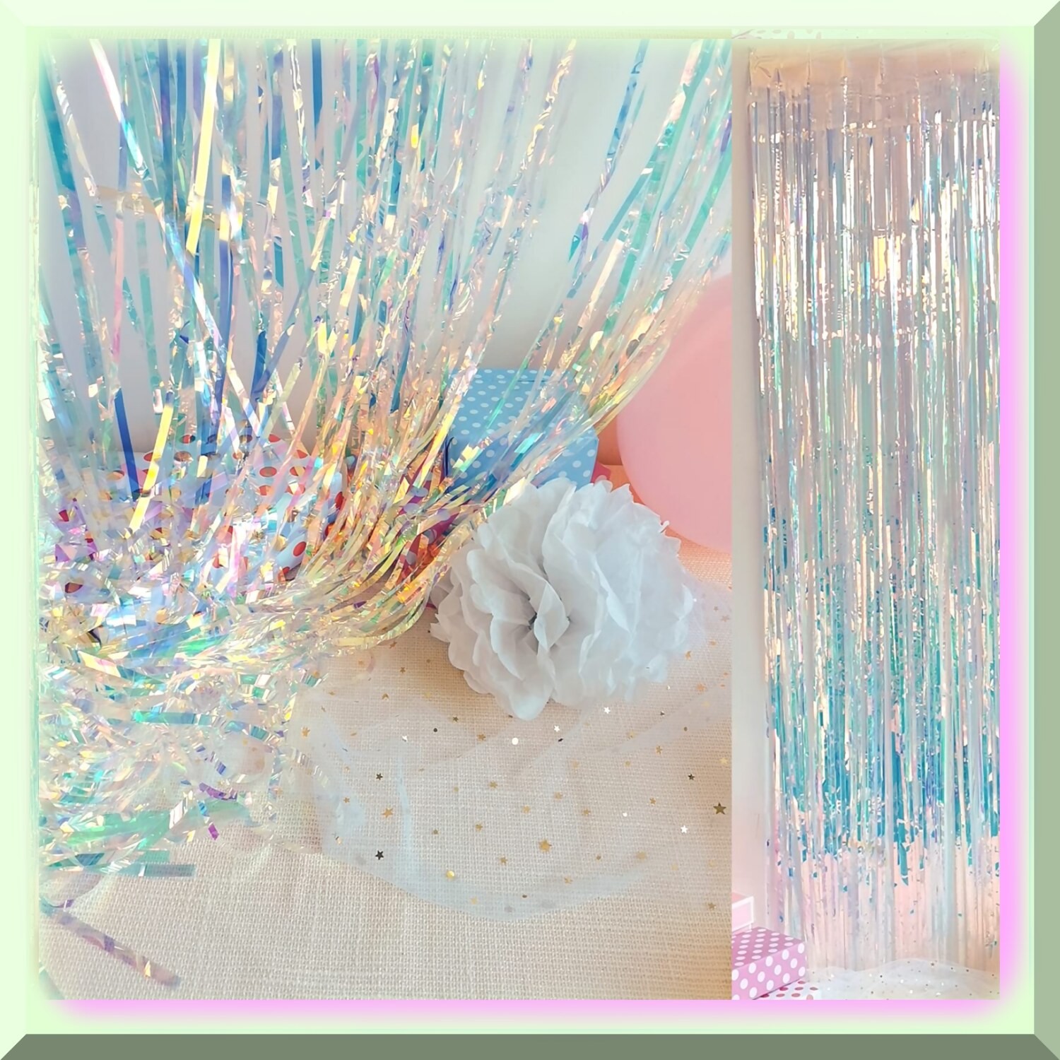 Rainbow Tinsel Fringe Curtain 2 Pieces 1m x 2.5m