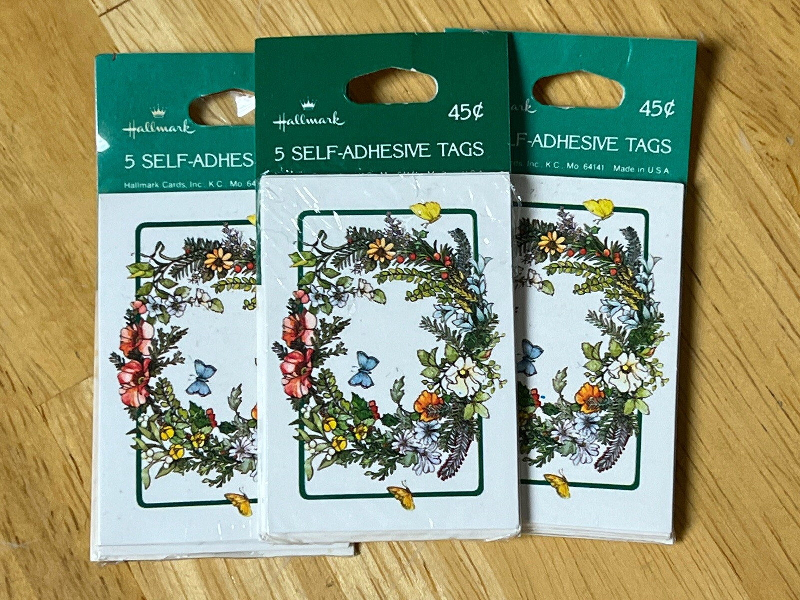 VTG Hallmark 15 Self-Adhesive Gift Tags NEW SEALED USA Floral Butterfly Wreath
