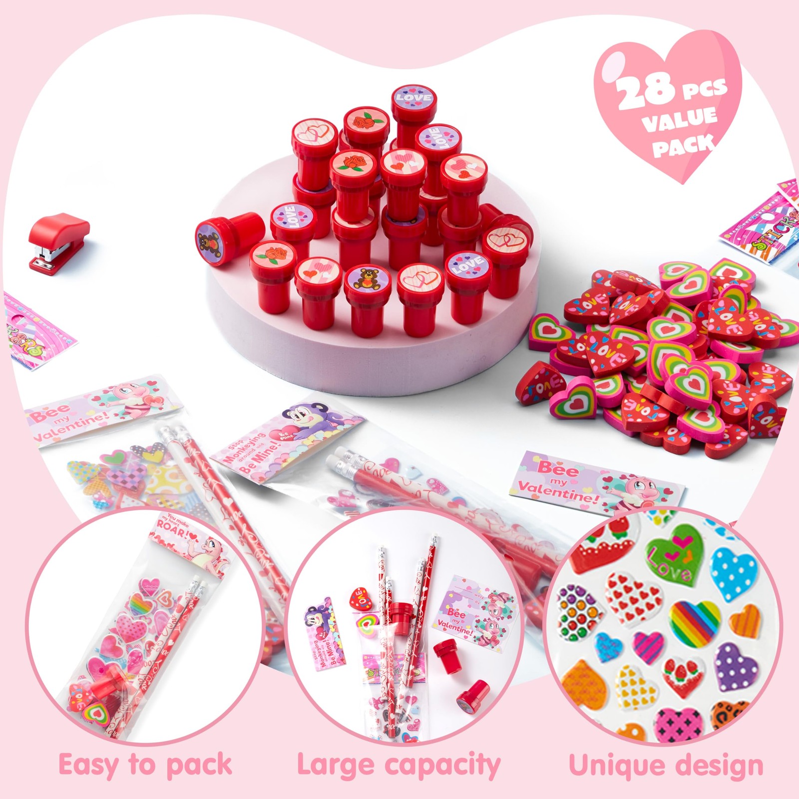 JOYIN 28 Packs/225pcs Valentines Day Stationery Kids Gift Medium, Multicolor