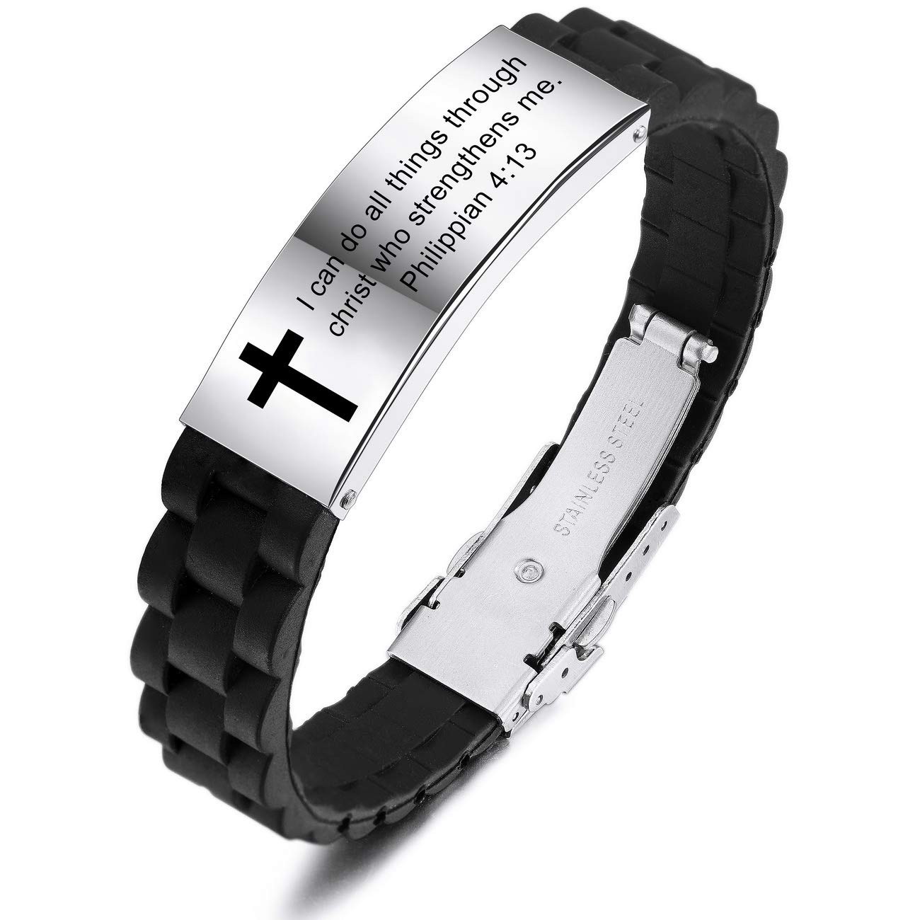 Inspirational Quote Cross Bracelets Faith Christian Bible Verse Silicone Wris…