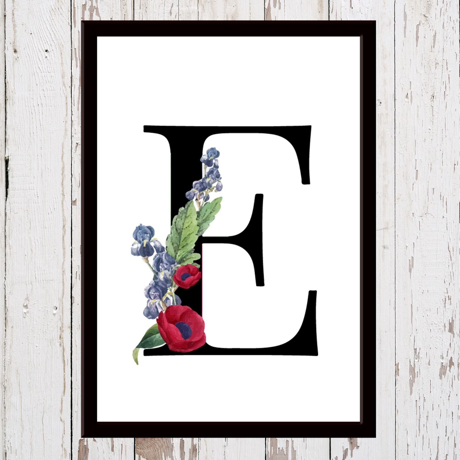 Personalised Birthday Gift Floral Letter Initial Wall Art Print A4 A5 Frame
