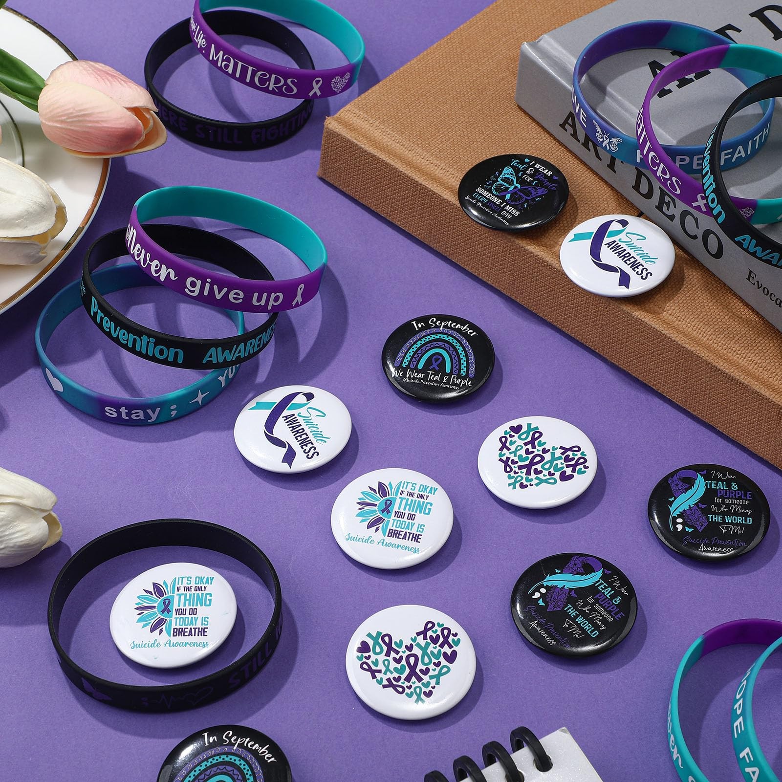 96 Pcs Suicide Prevention Awareness Accessories Set 48 Silicone Inspirational…