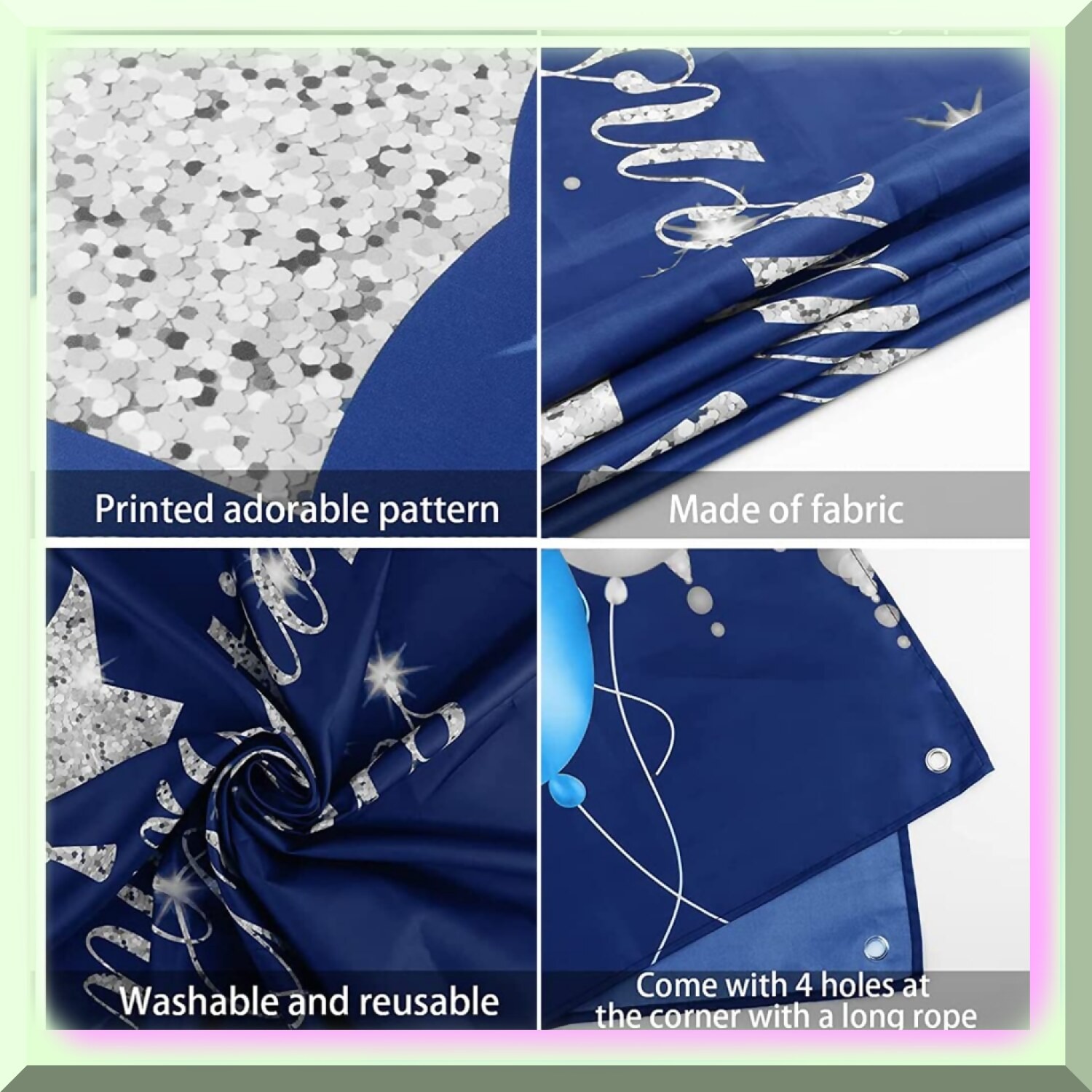 Graduation Party Backdrop Blue Silver 6×3.6 ft
