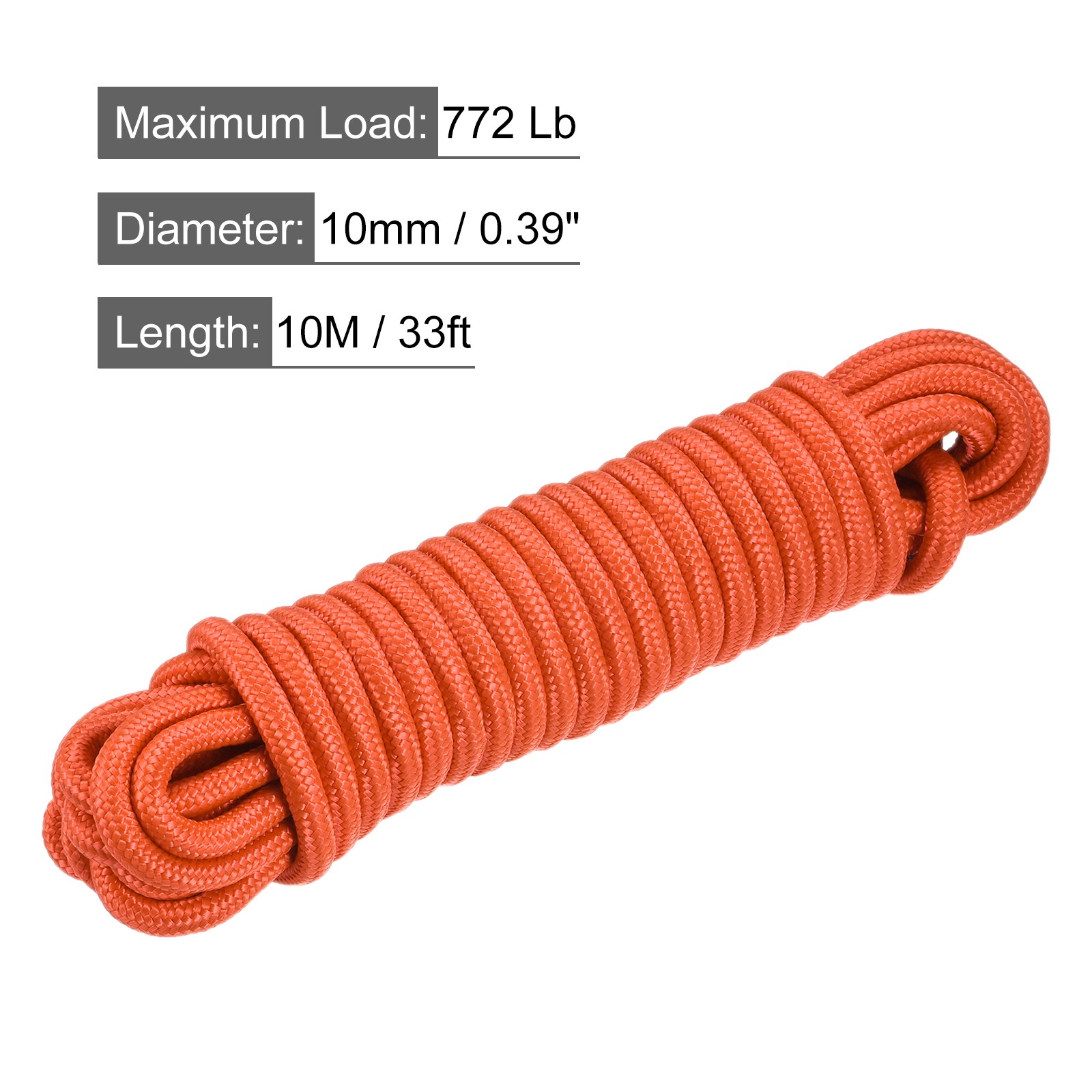 Polypropylene Braid Rope Rope 10M/33ft 3/8″ Orange