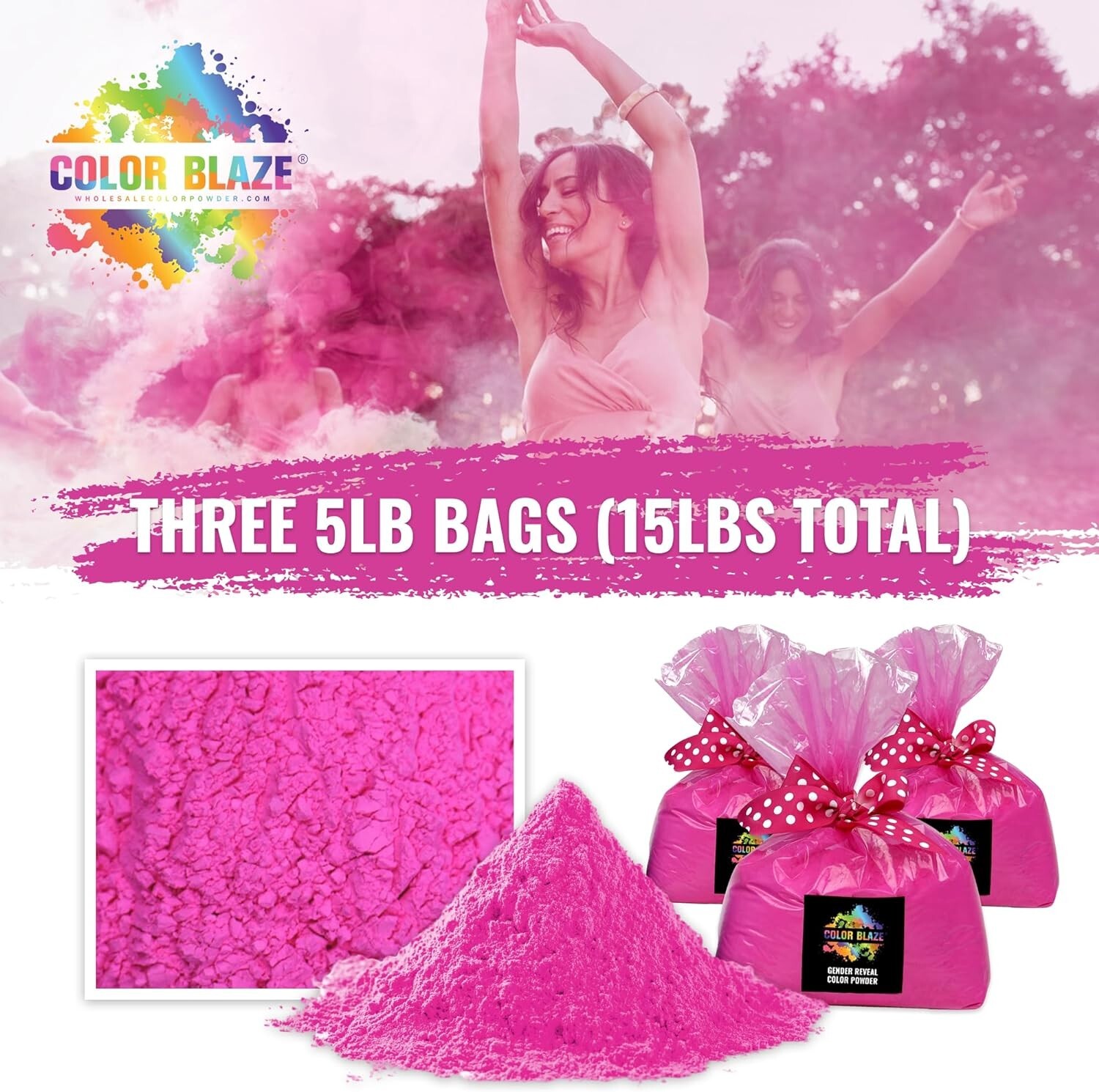 Color Blaze – 15lbs Pink Color Powder – Gender Reveal Baby Girl Color Run Holi