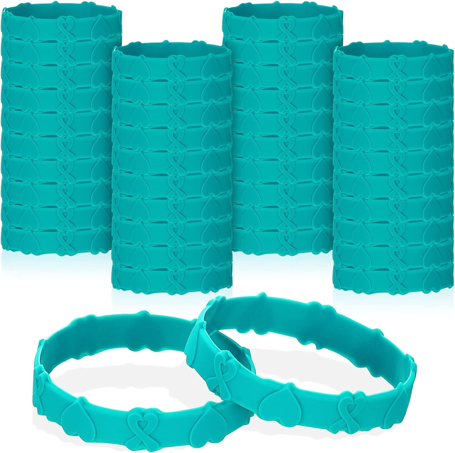 Kigeli 100 Pieces Ovarian Cancer Awareness Bracelet Bulk 7.95 inches, teal