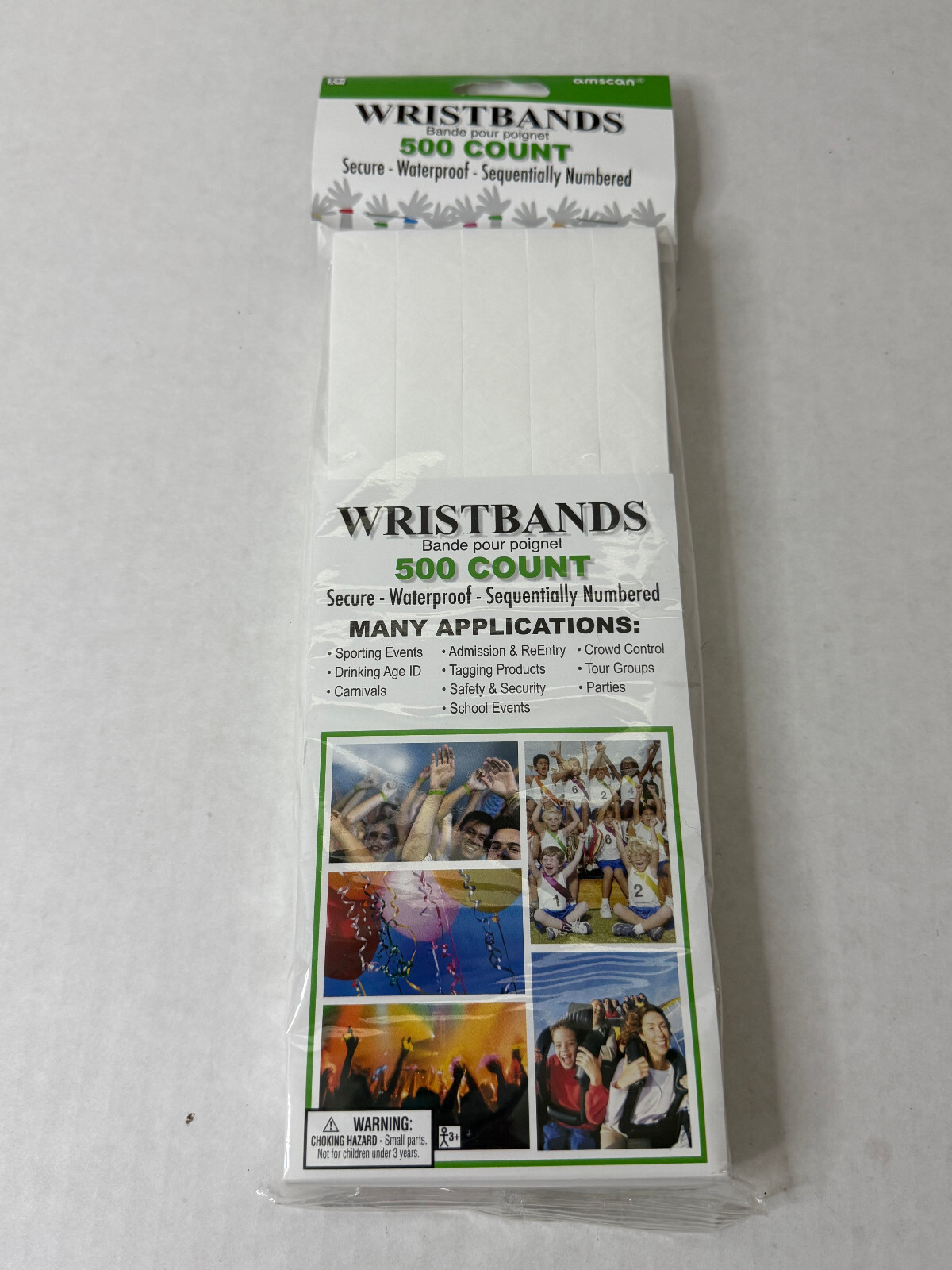 Amscan White Wristbands Sequentially Numbered Water Resistant 500 Count