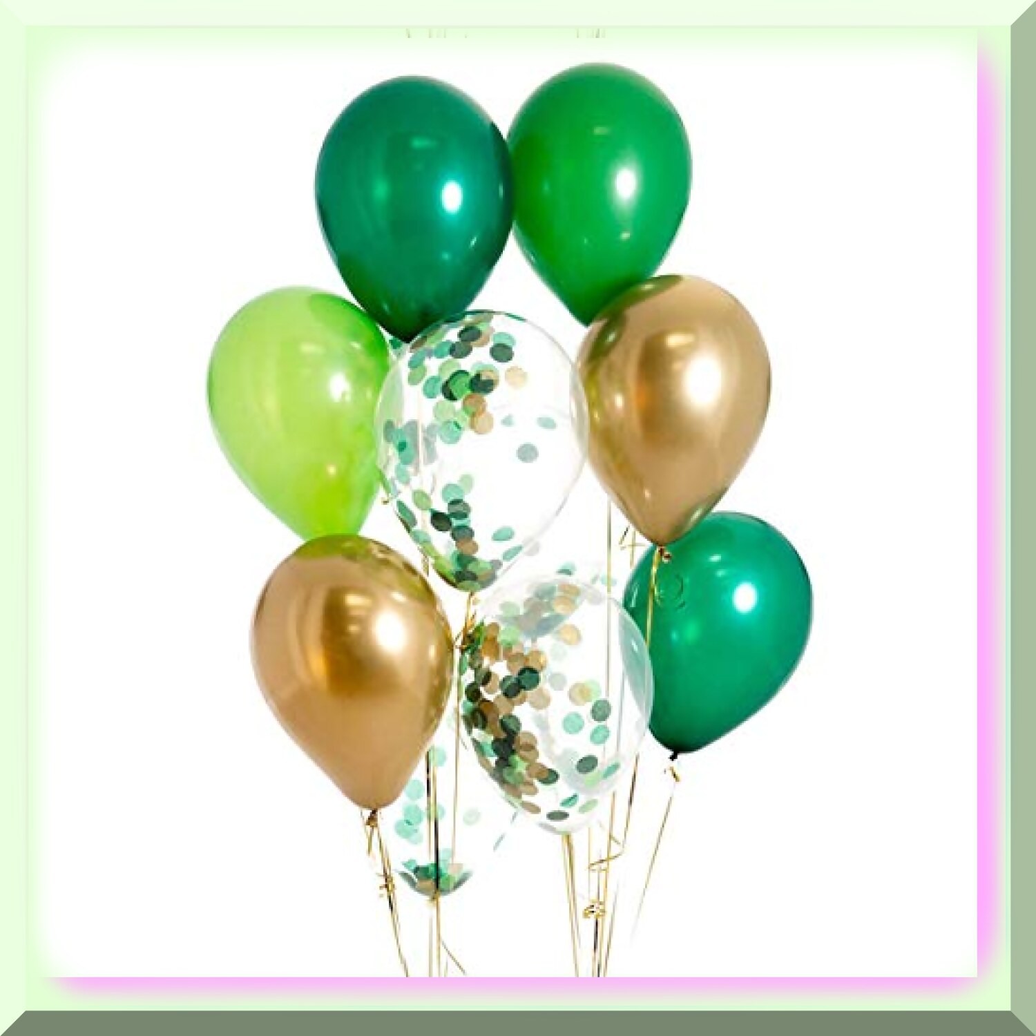 50 Neon and Forest Green Confetti Balloons with Ribbons