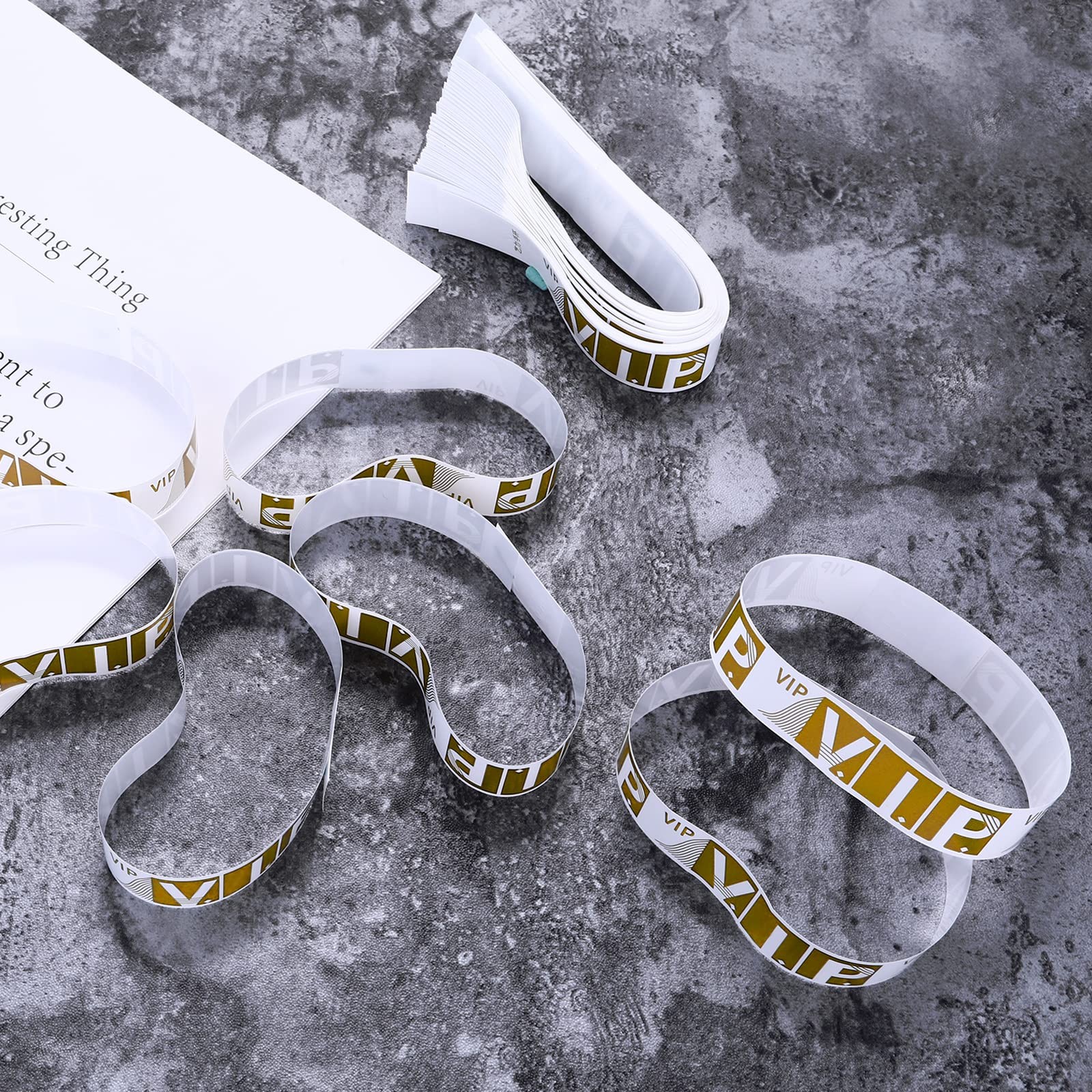 100 Pcs VIP Wristbands for Events Waterproof Paper 9.84 x 0.75 inch, Gold