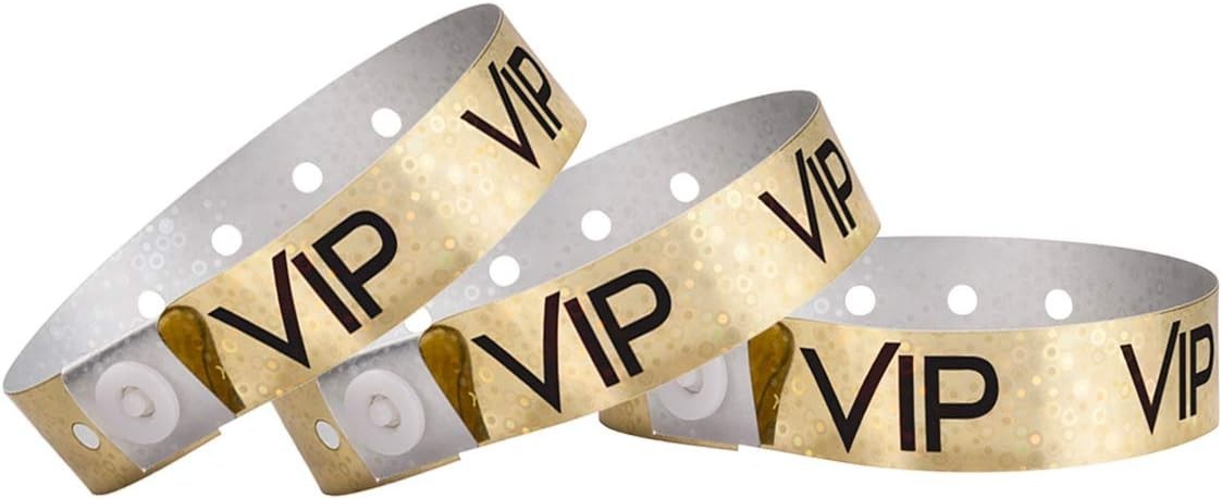 100 Pack Durable Holographic Gold Wristbands – Event Admission Essential