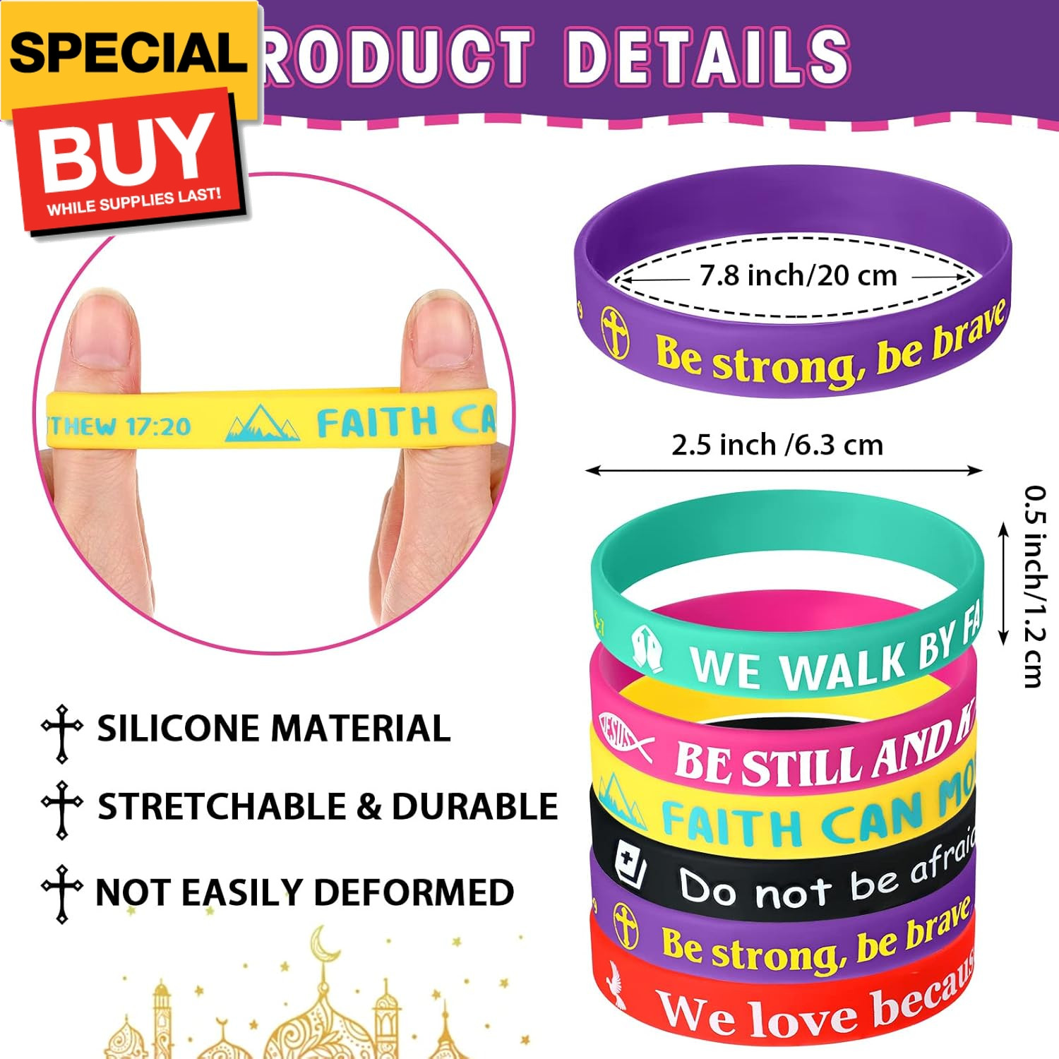 30 Pcs Christian Bible Bracelets Rubber Verse Bracelet Inspirational Silicone Wr
