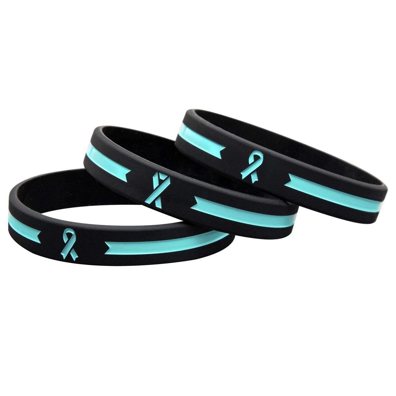 Teal Awareness Ribbon Motivational Silicone Bracelets – Teal Ribbon Inspirati…