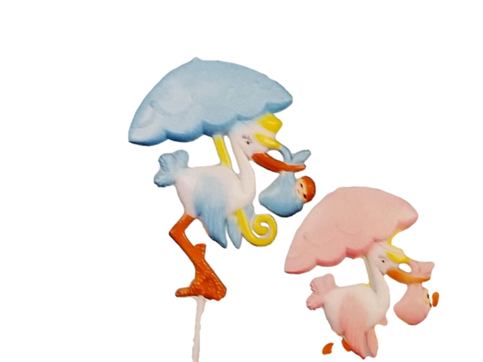 12 Plastic Blue Stork Umbrella & baby shower favor appliques floral cupcake pics